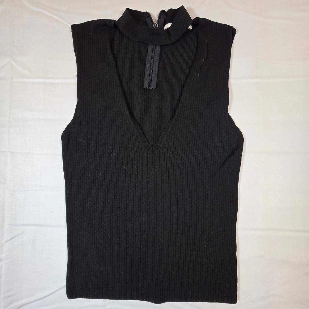 Zara Knit Black Ribbed Sleeveless Choker V-Neck Cutout Top Small